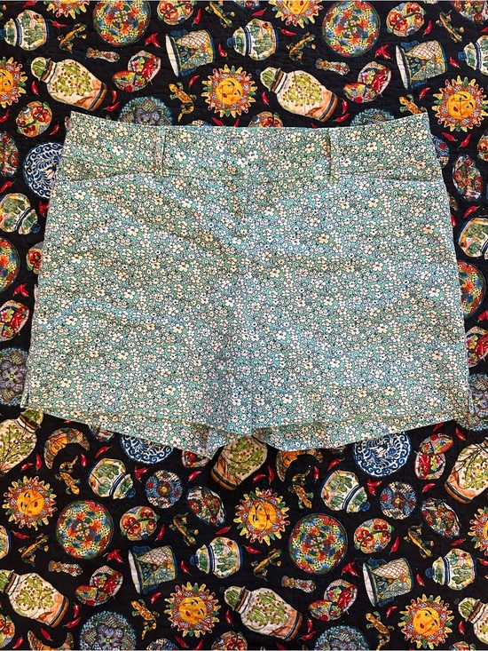 The Limited Pants - The Limited Petite Daisy Print Cotton Shorts - Light Blue and White EUC